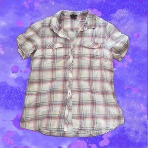 Eddie Bower - Pink & White Plaid Short Sleeve Button Up “Shaped Fit”